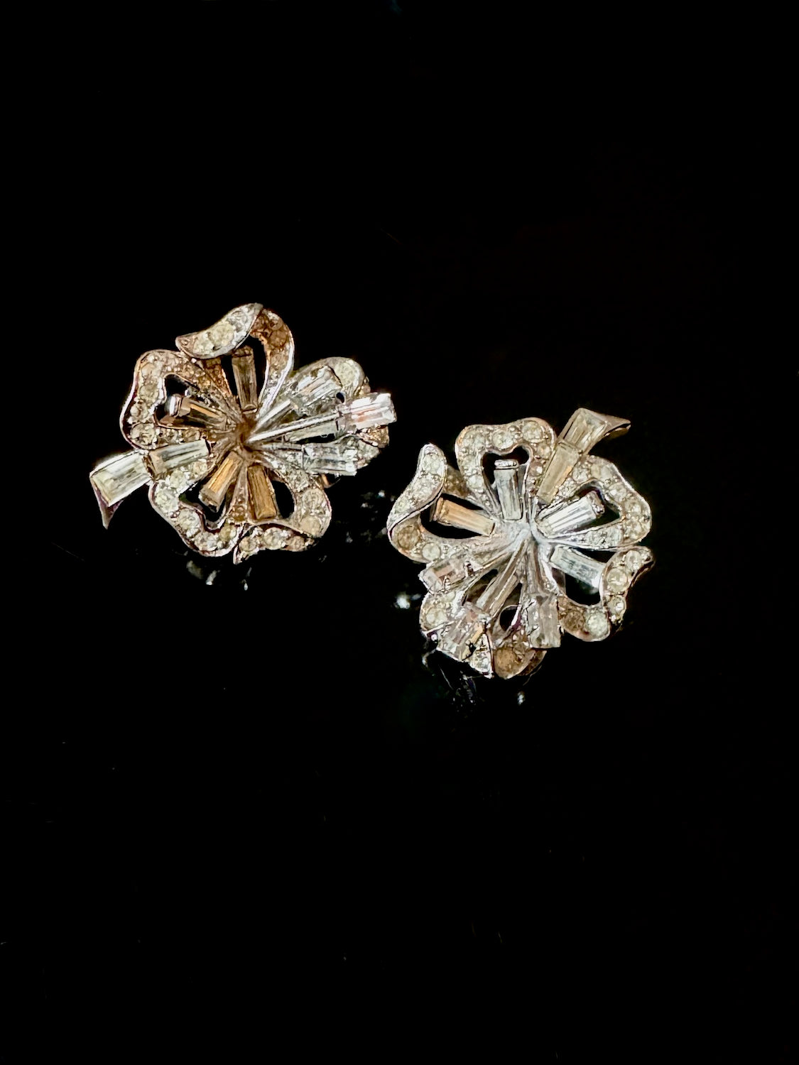 Rhinestone Bouquet Earclips, c1950s