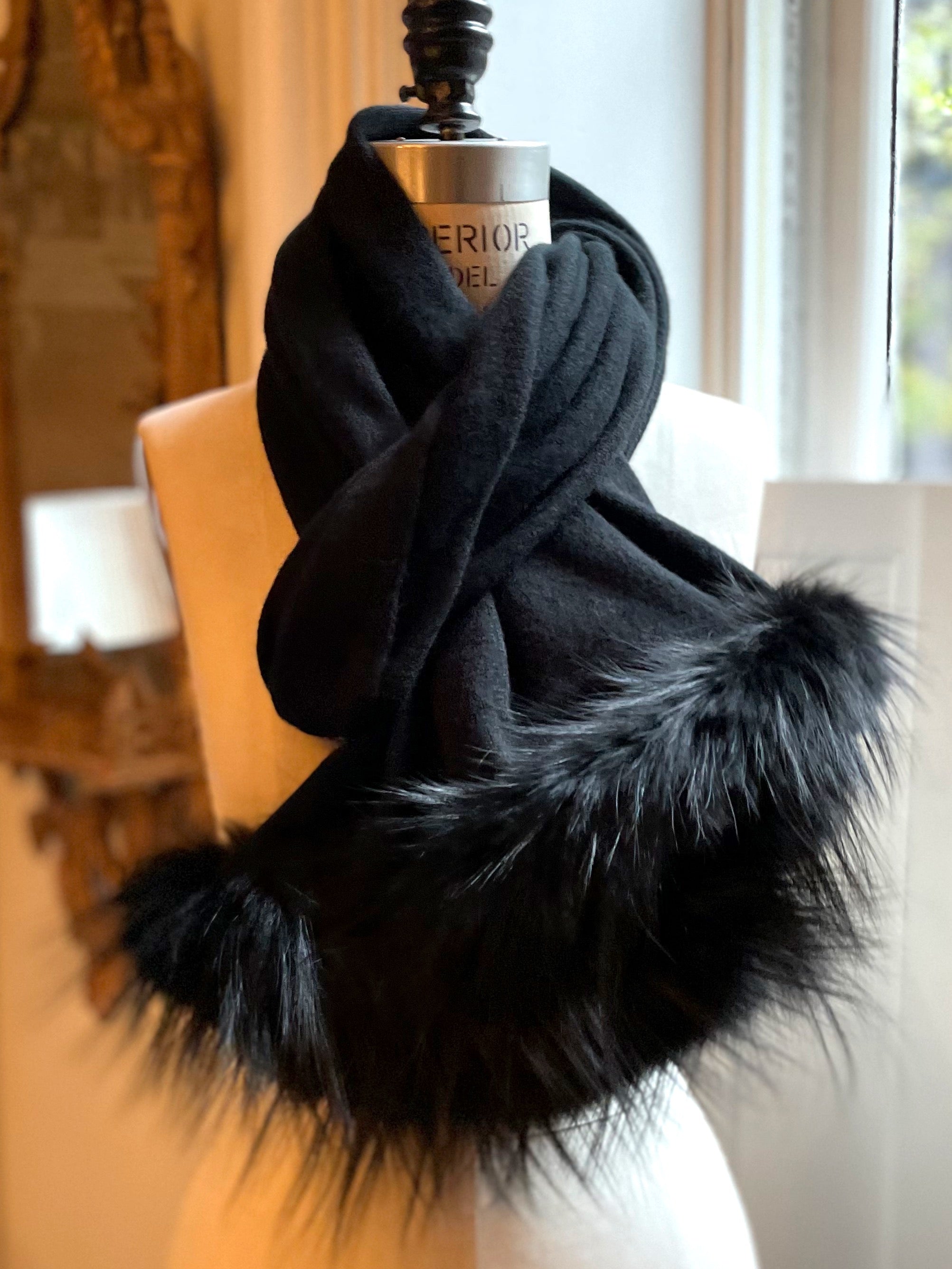 Cashmere Stole with Fox Fur Trim