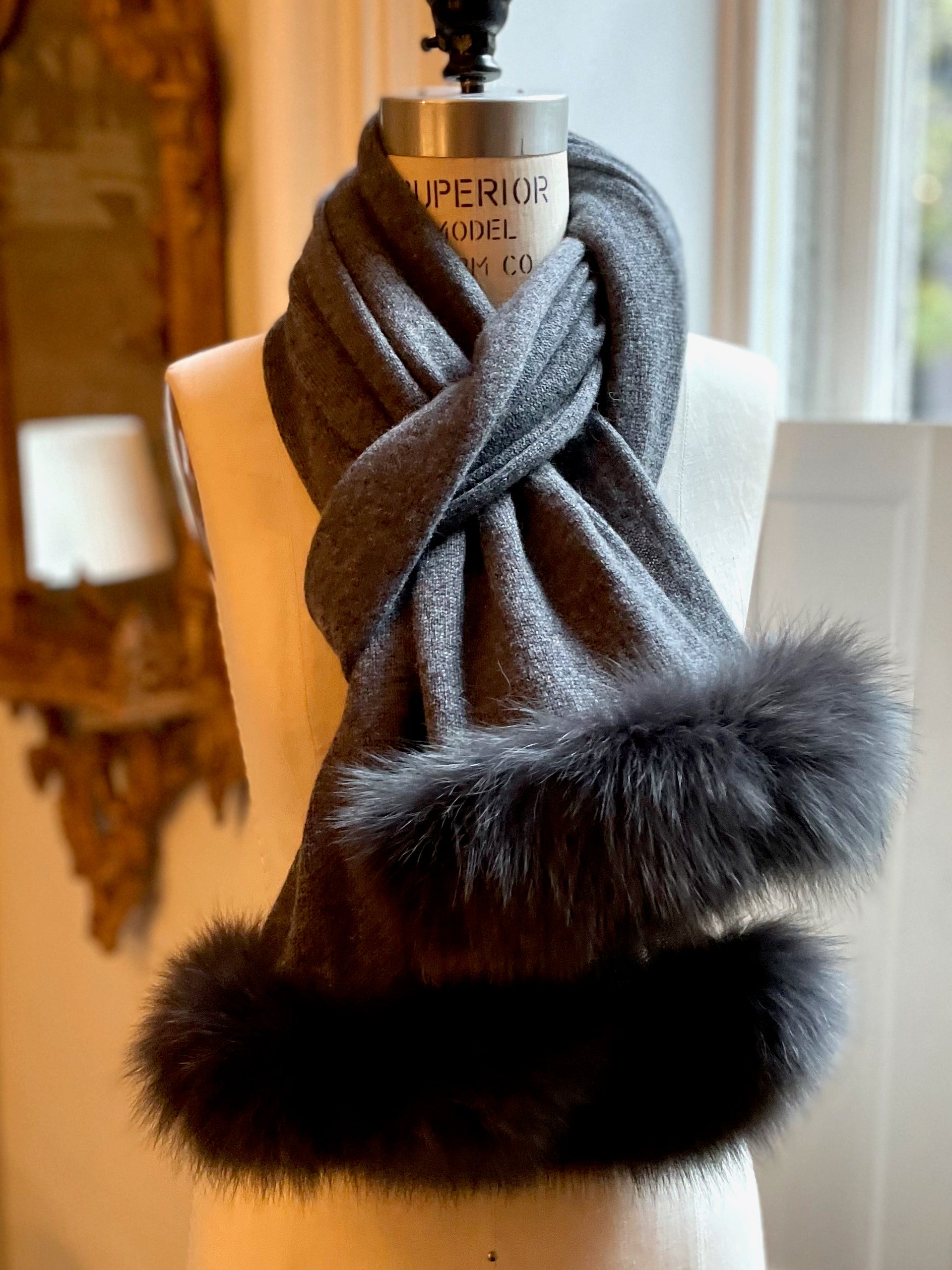 Cashmere Stole with Fox Fur Trim