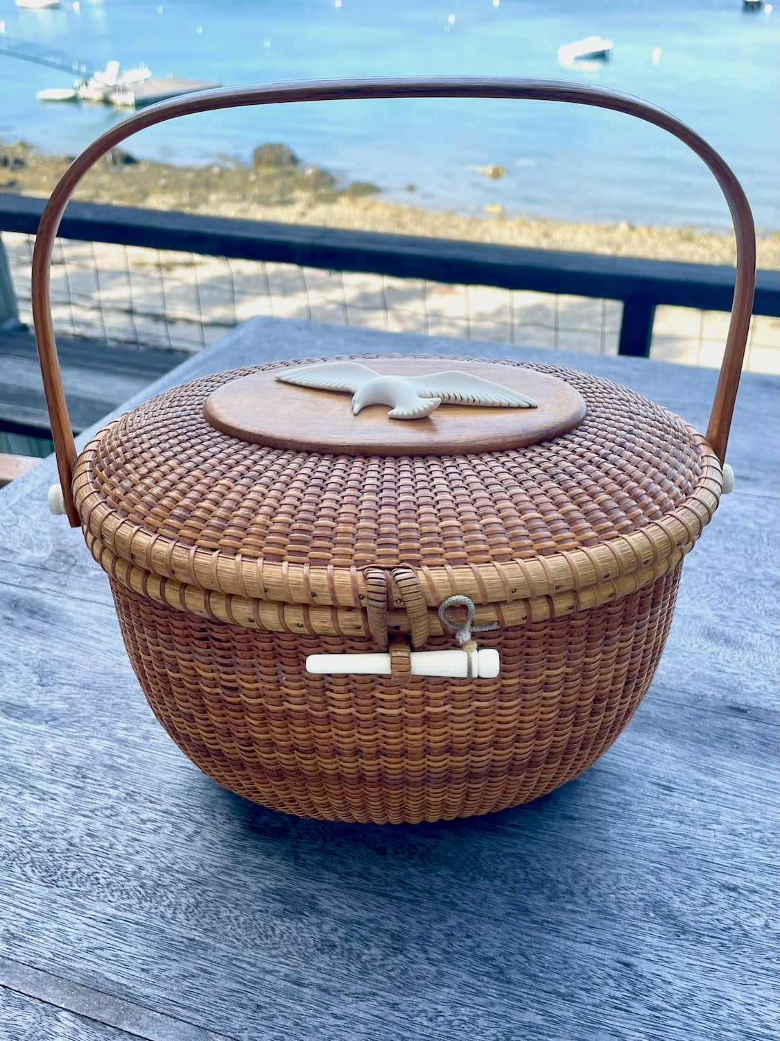 ナンタケットバスケット　Vintage Nantucket Basket Vintage Nantucket Style Basket Purse, Leather Strap 8.5 x 7