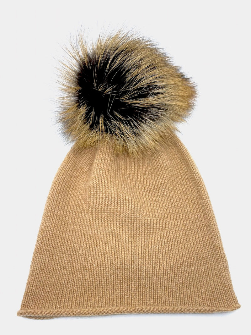 Cashmere and Fur Pompon Hat