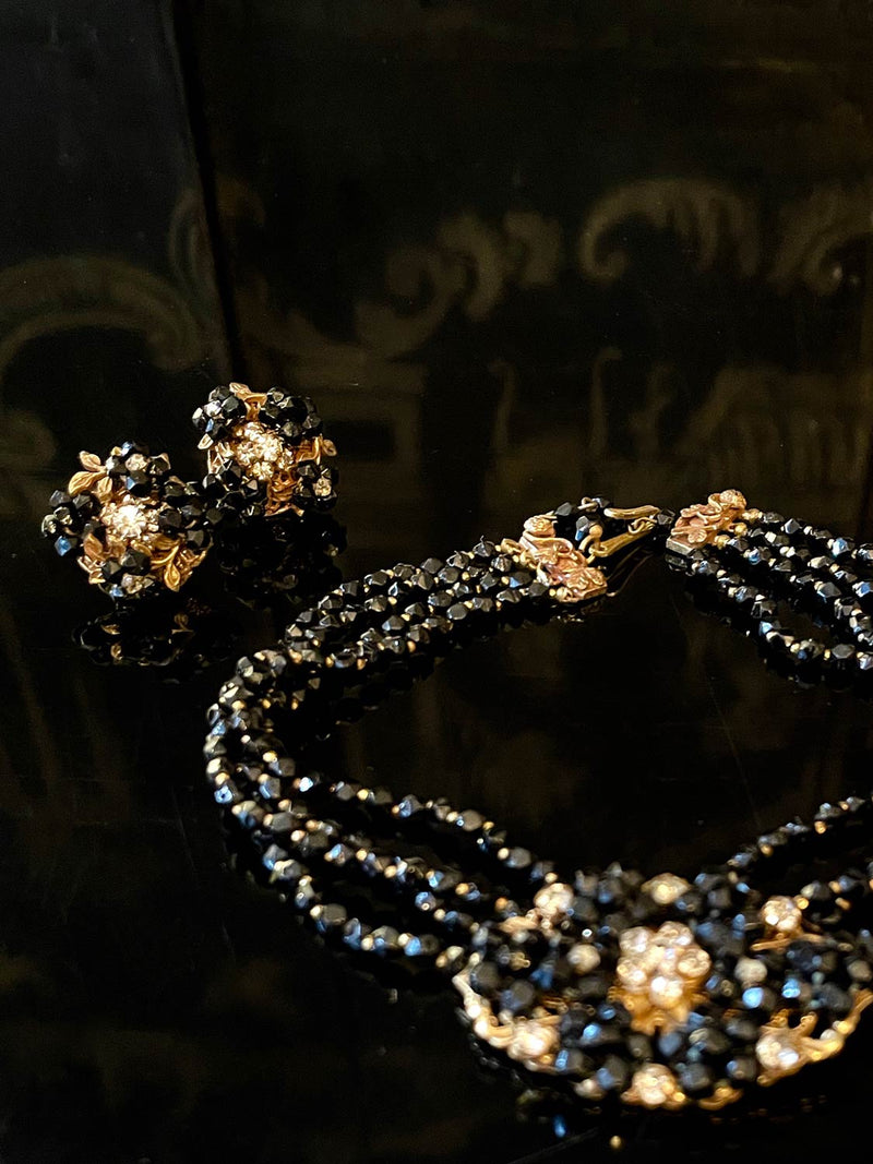 Jet Floral Earclips, c1960s